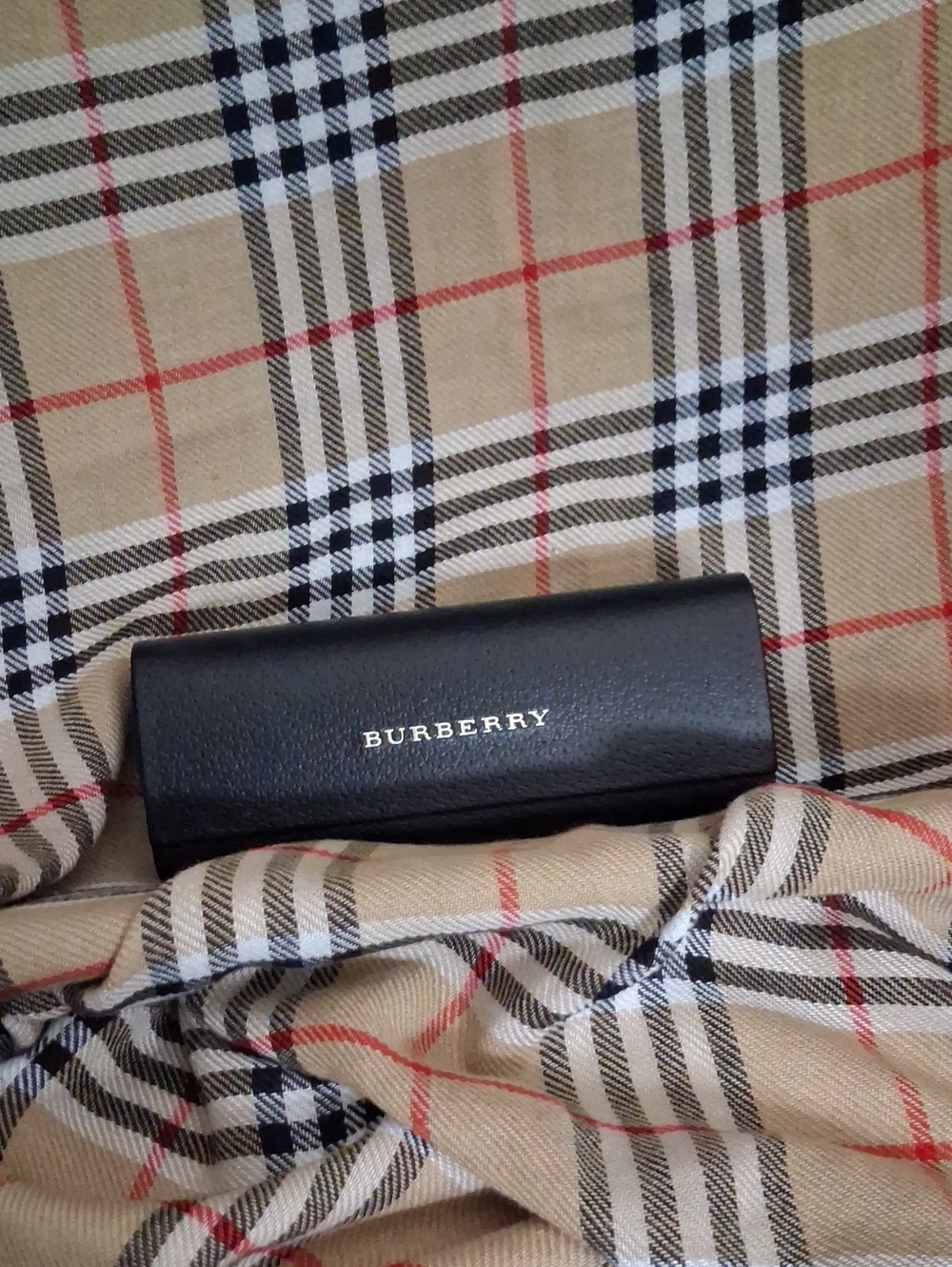 Burberry Black Leather Glasses Case with Gold Logo